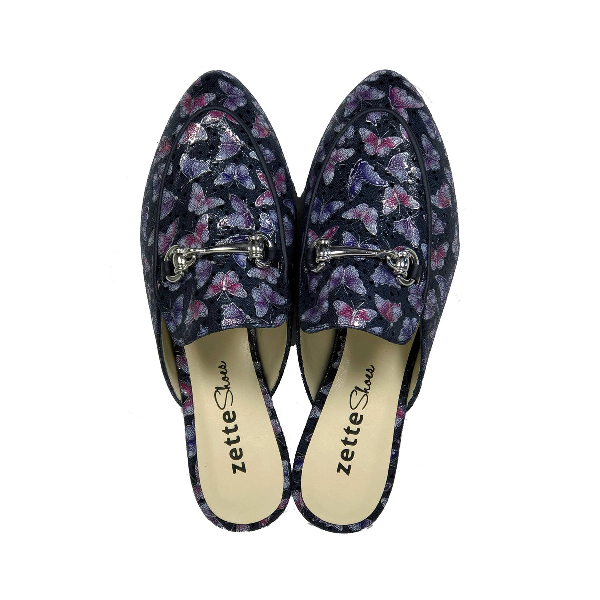 'Lucinda' vegan textile slides by Zette Shoes - deep navy - Vegan Style