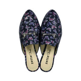 'Lucinda' vegan textile slides by Zette Shoes - deep navy - Vegan Style