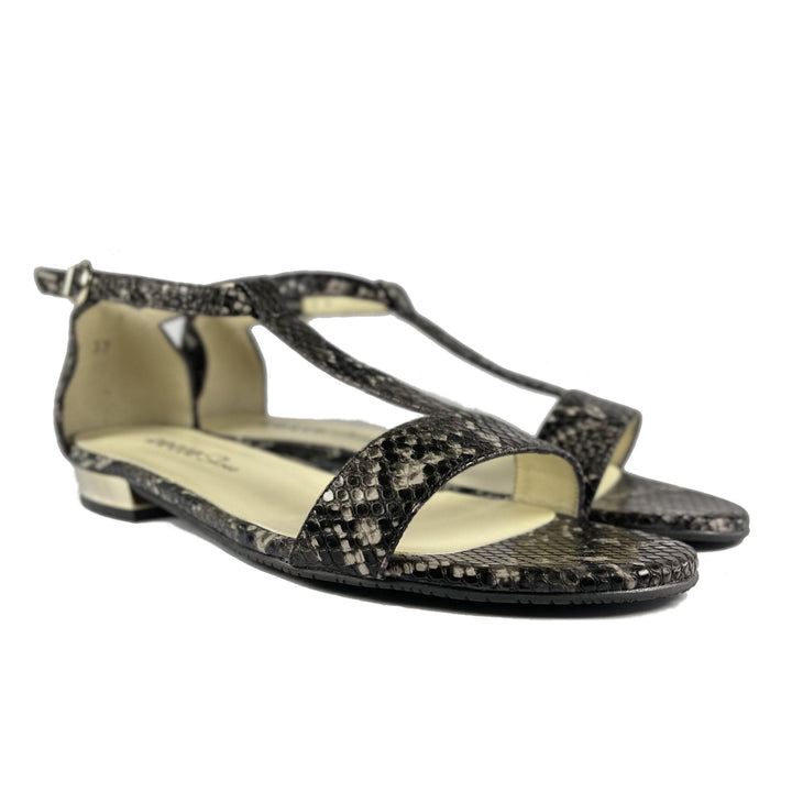 'Olive' flat vegan sandal by Zette Shoes - black snakeskin