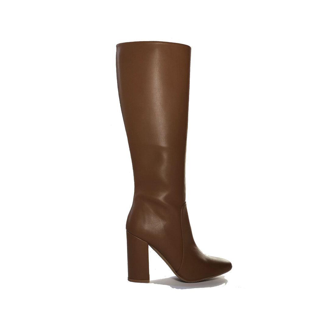 Vegan leather heeled knee high boots - Claudia tan