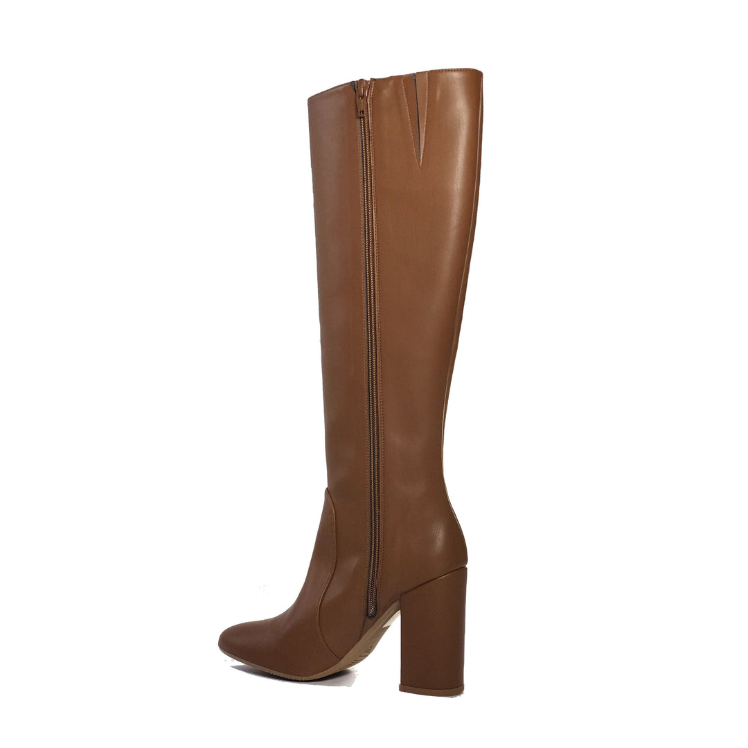 Vegan leather heeled knee high boots - Claudia chestnut