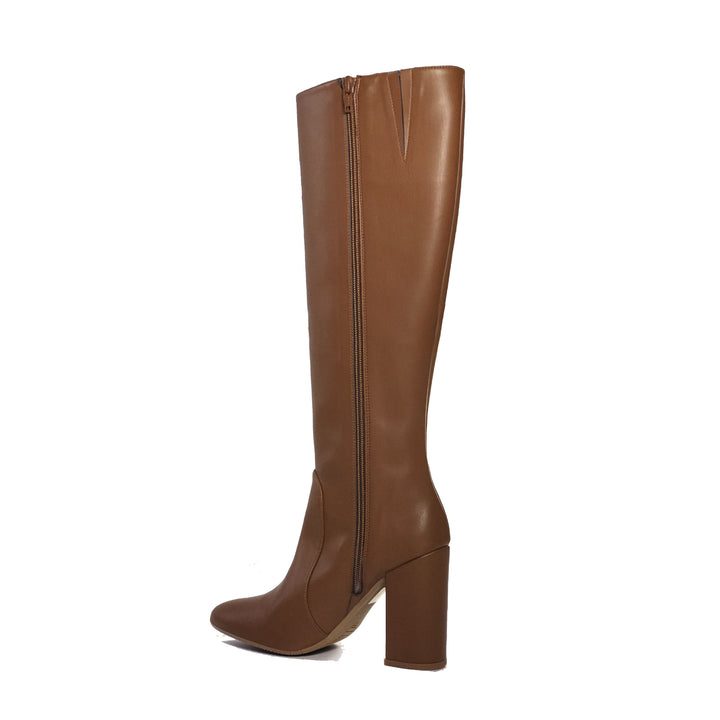 Vegan leather heeled knee high boots - Claudia chestnut