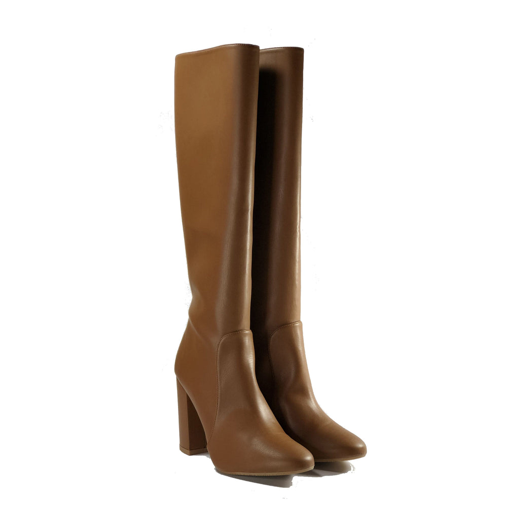 Vegan leather heeled knee high boots - Claudia chestnut