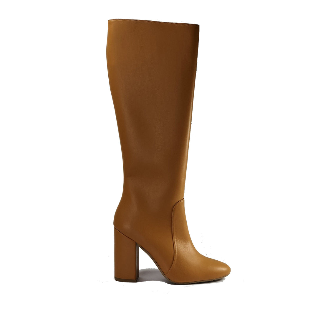 Vegan leather heeled knee high boots - Claudia camel