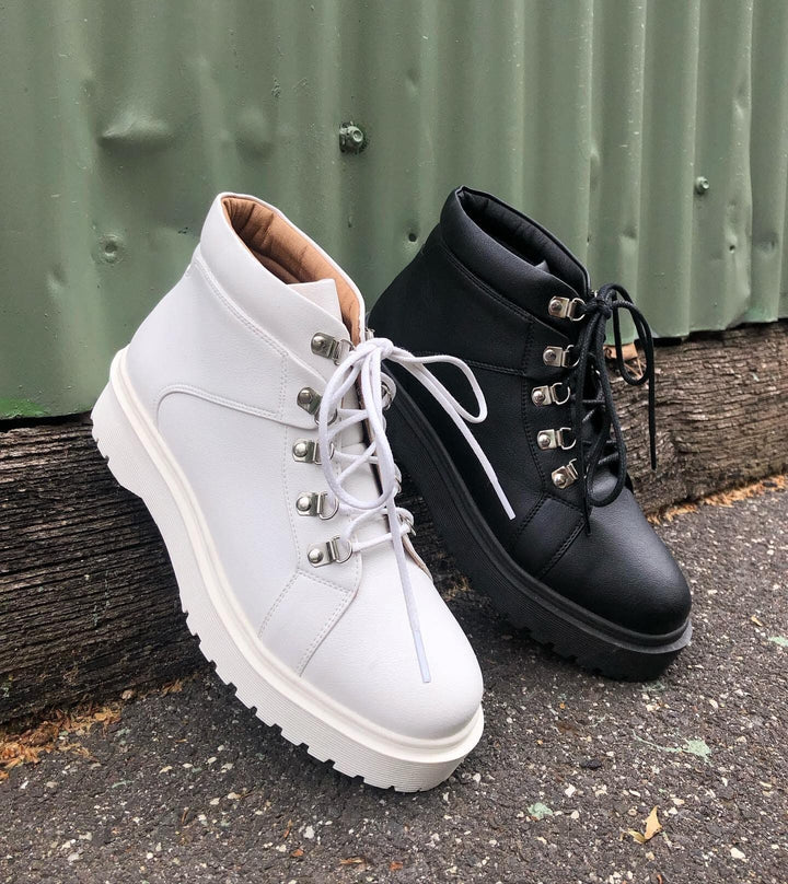 'Gen' vegan leather lace-up boot by Zette Shoes - white