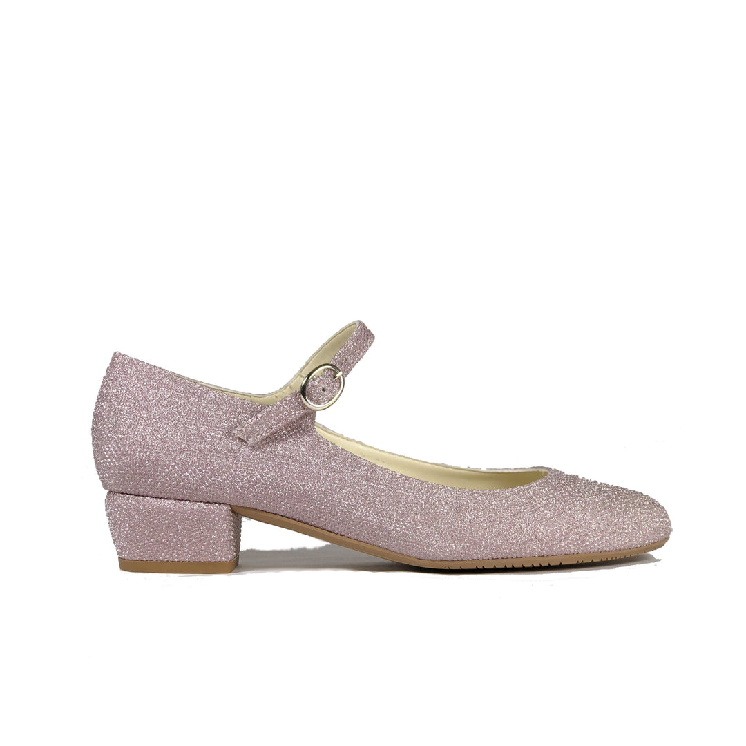 'Gracie' Mary-Jane vegan Low-Heels by Zette Shoes - glittery pink champagne - Vegan Style