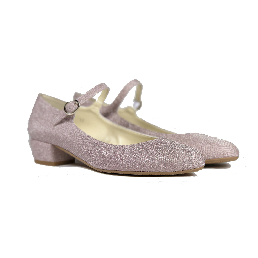 'Gracie' Mary-Jane vegan Low-Heels by Zette Shoes - glittery pink champagne - Vegan Style