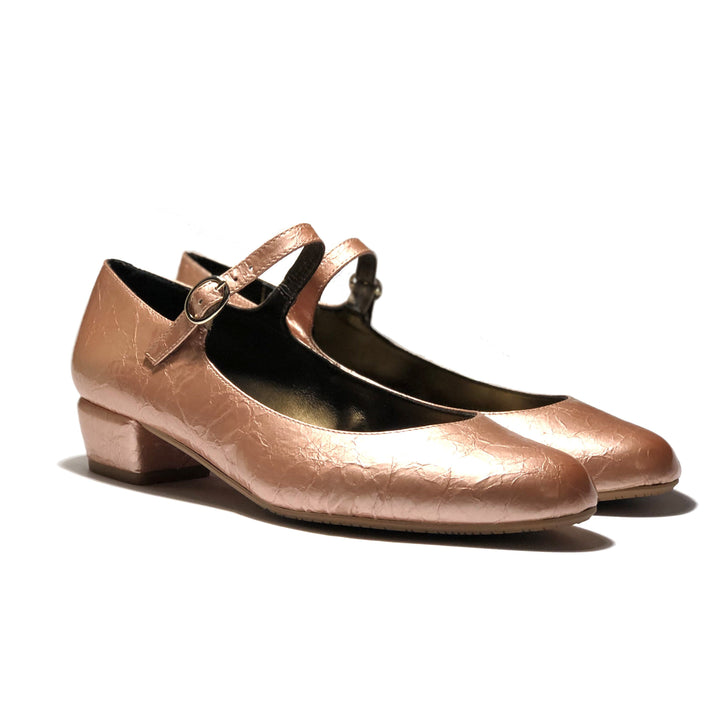 'Gracie' Mary-Jane textured vegan leather low-heels by Zette Shoes - pink
