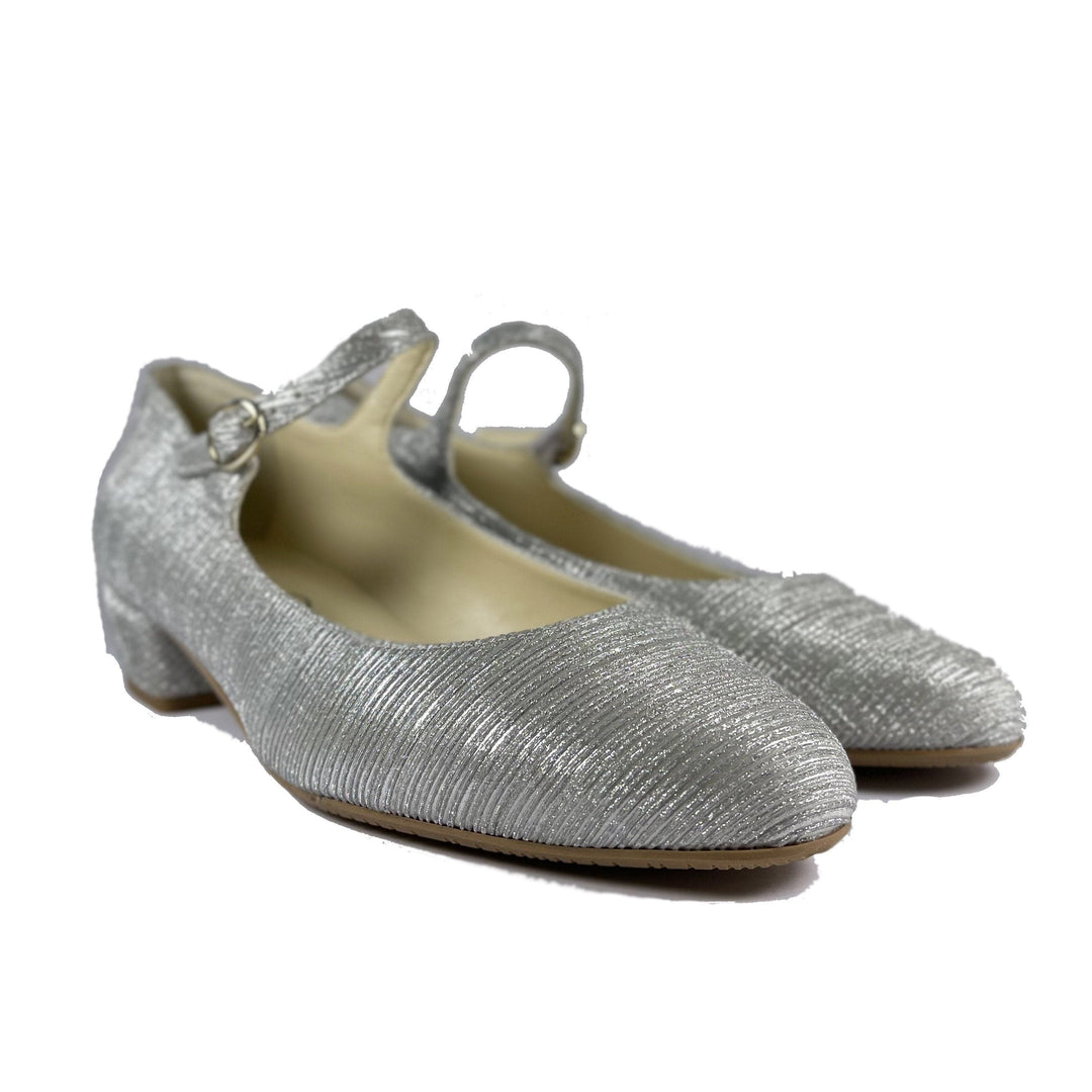 'Gracie' Mary-Jane vegan Low-Heels by Zette Shoes - sparkly silver