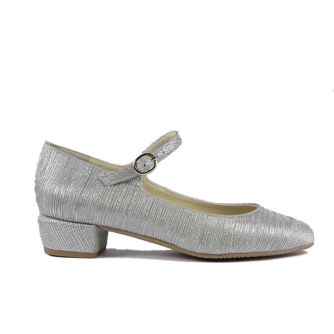 'Gracie' Mary-Jane vegan Low-Heels by Zette Shoes - sparkly silver