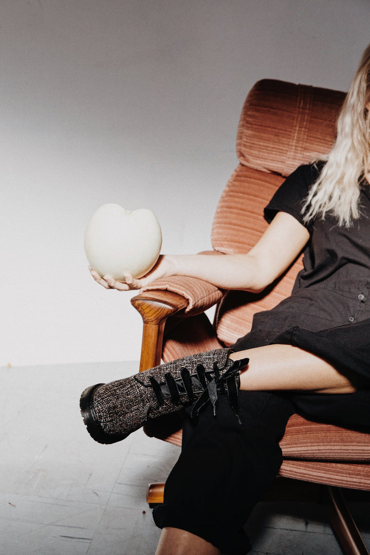 'Billie' Silver/Black textile vegan combat boots by Zette Shoes - Vegan Style