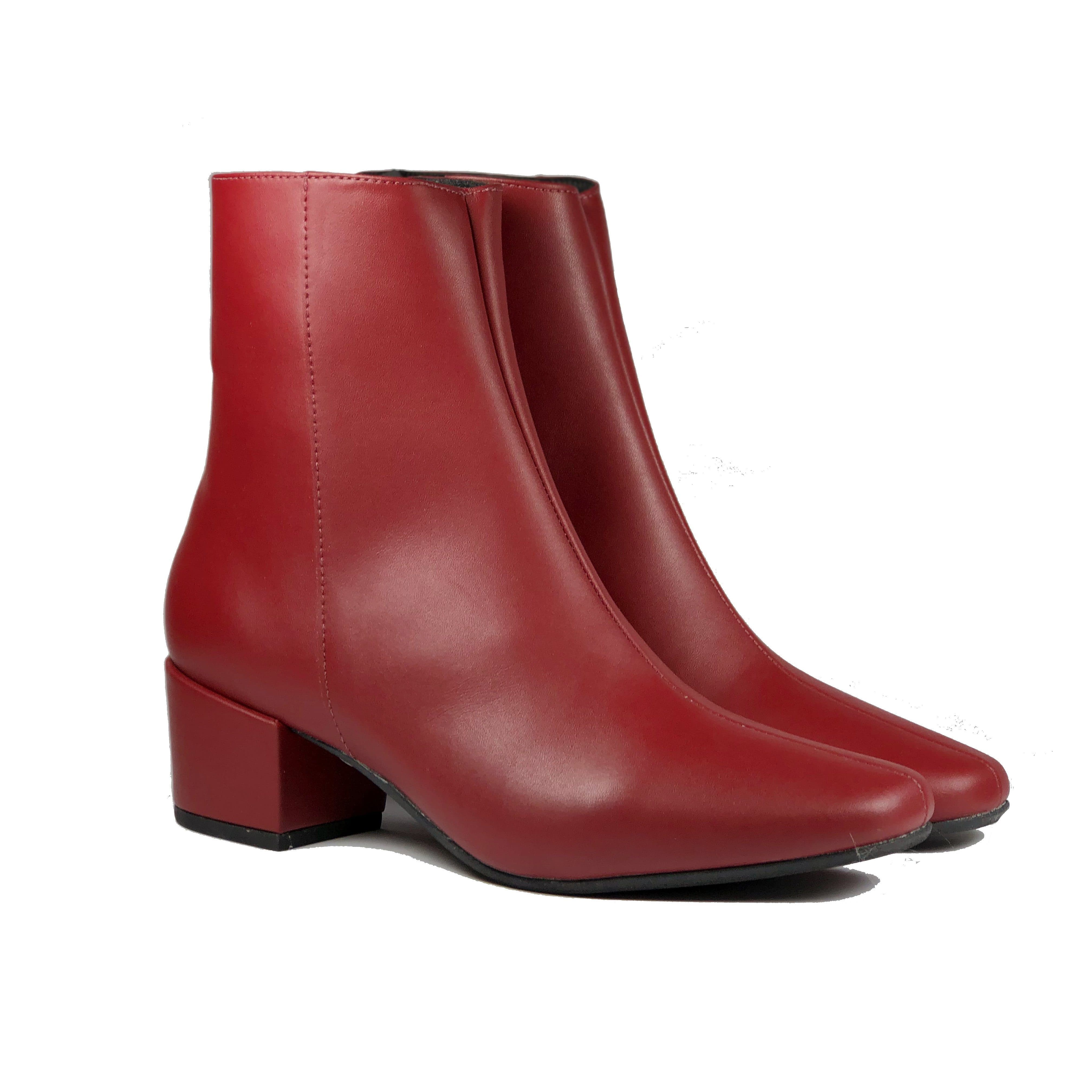 Impact round block heel ankle boots on sale in burgundy patent