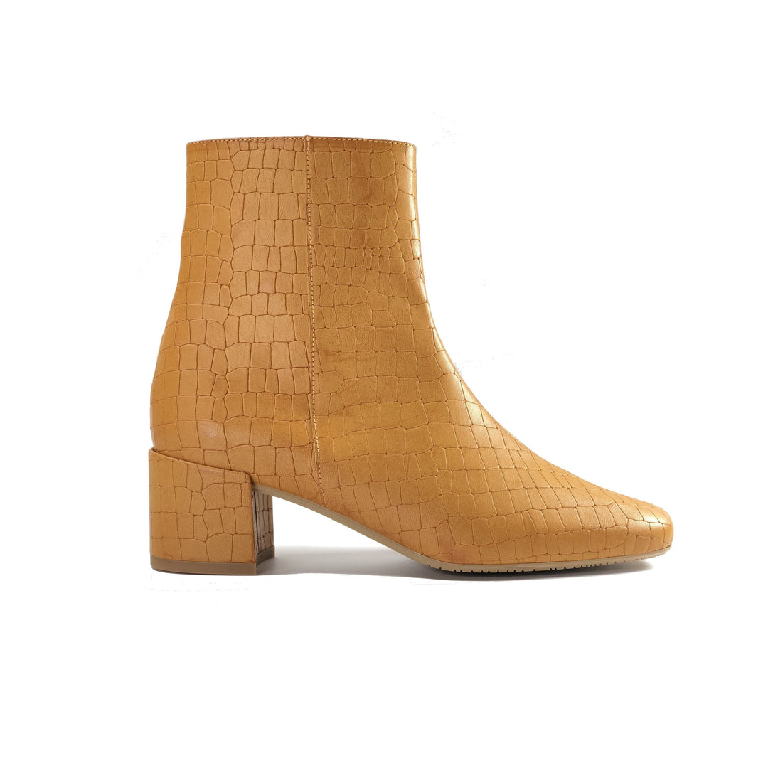Jacqui vegan crocodile leather ankle boots - camel colour