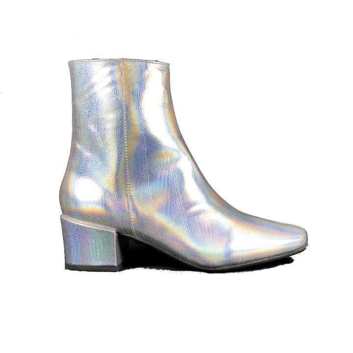 'Jacqui' vegan-leather ankle boot by Zette Shoes - Disco Silver
