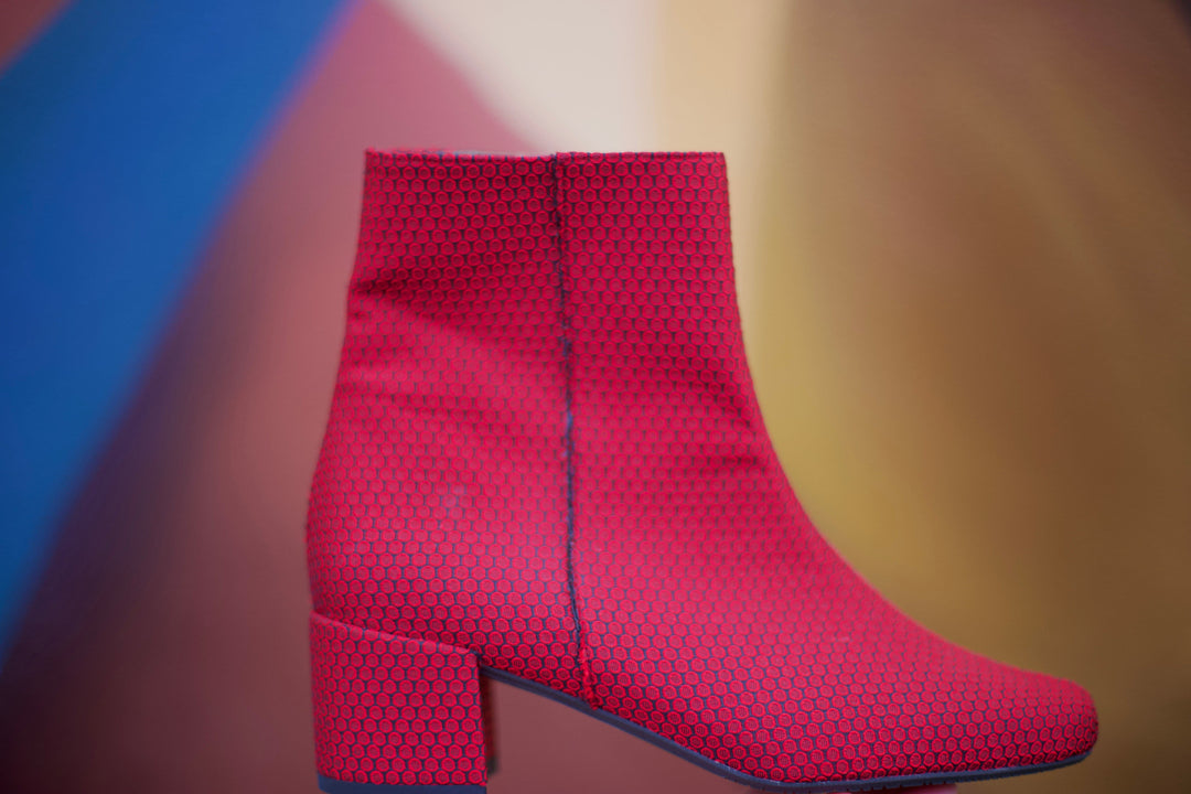 'Jacqui' vegan ankle boot by Zette Shoes - red textile