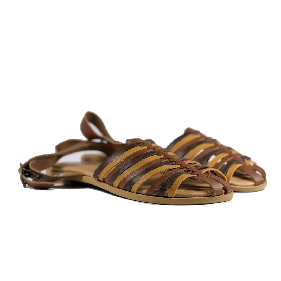 'Maya' flat vegan sandals by Zette Shoes - multi brown