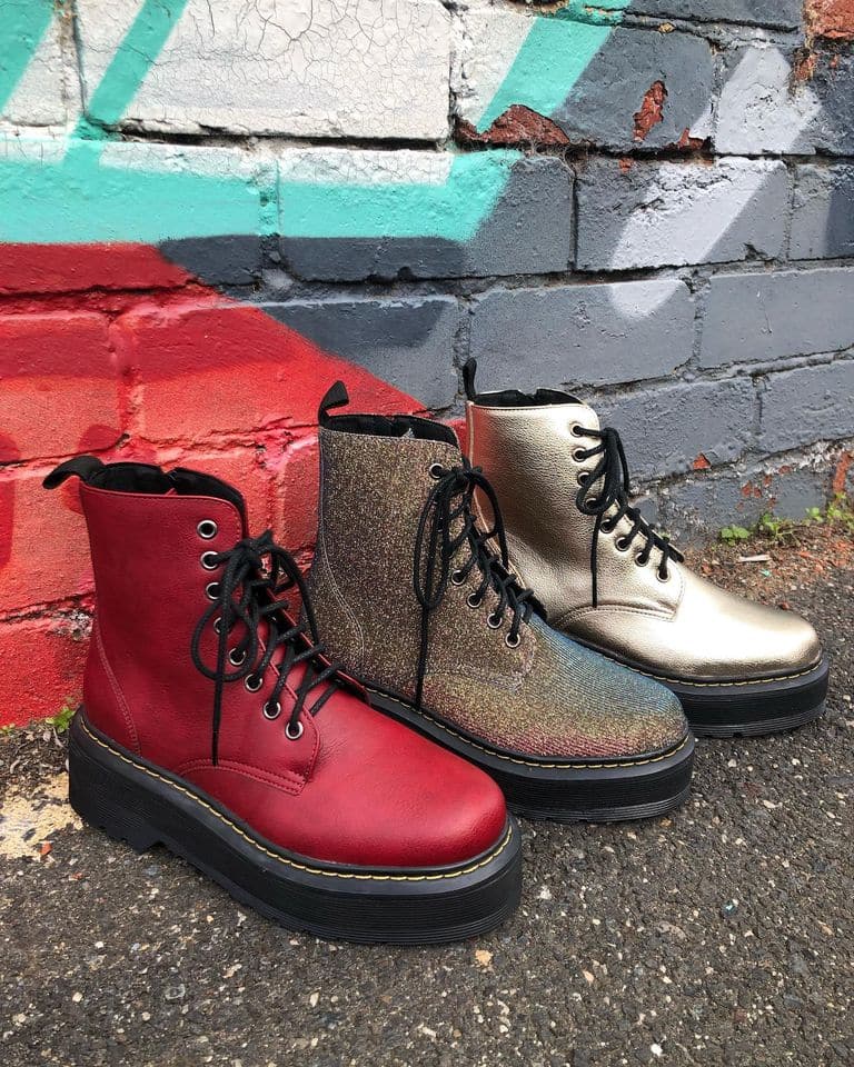 'Quinn' vegan-textile boot with stacked sole by Zette Shoes - multicolour