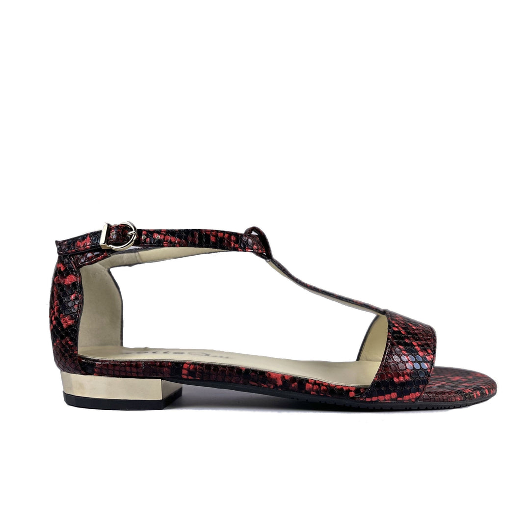 'Olive' flat vegan sandal by Zette Shoes - red snakeskin