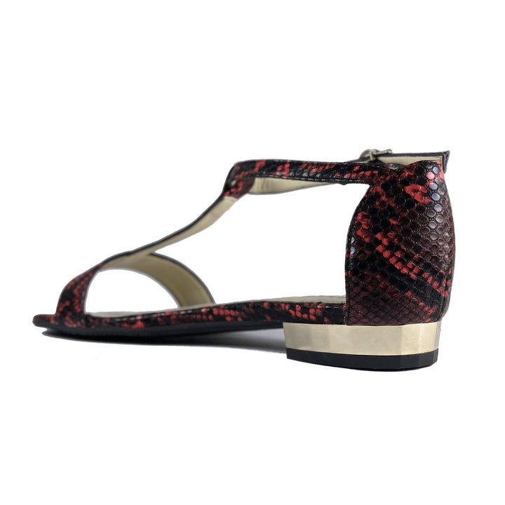 'Olive' flat vegan sandal by Zette Shoes - red snakeskin