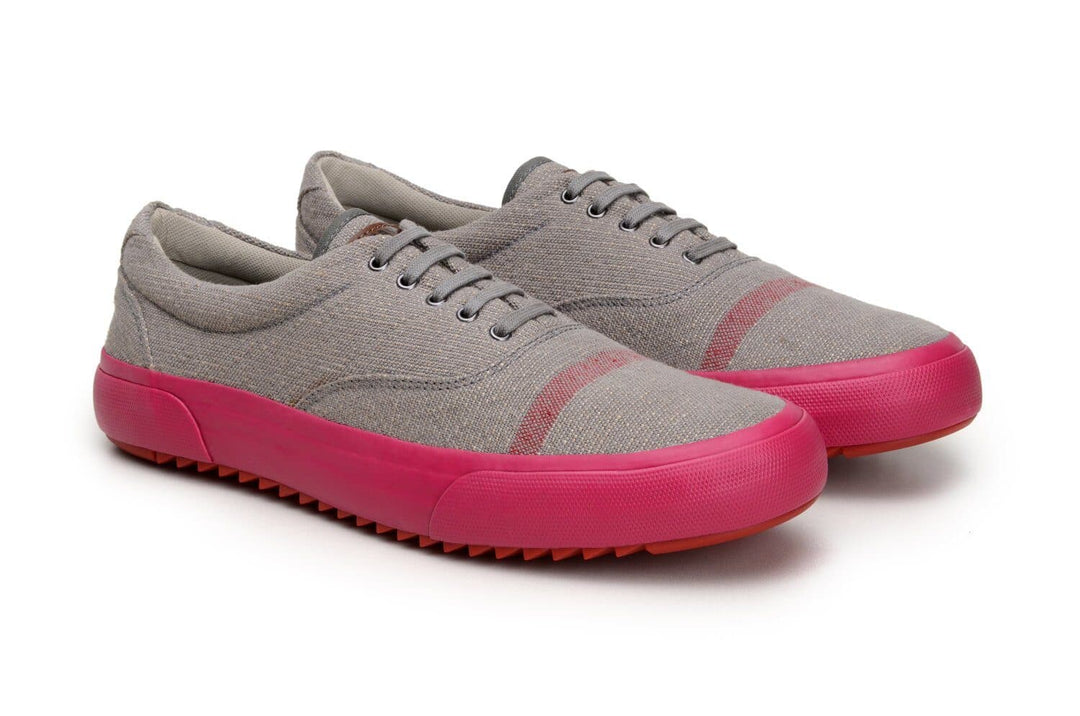 'Revenant' vegan sneaker with vulcanised outsole by Brave Gentleman - grey/neon pink