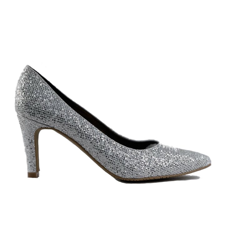 'Medina' silver glitter vegan mid-stiletto by Zette Shoes