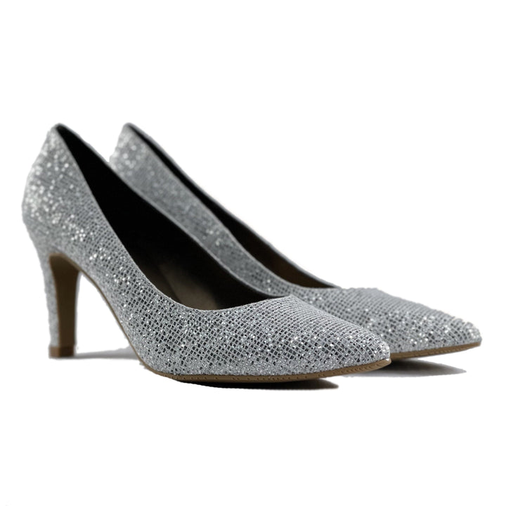 'Medina' silver glitter vegan mid-stiletto by Zette Shoes
