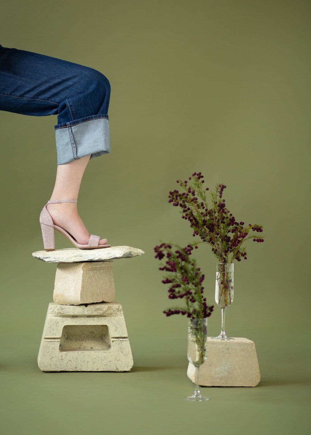 Tahlia'  vegan sandal-heel by Zette Shoes - pink champagne glitter - Vegan Style